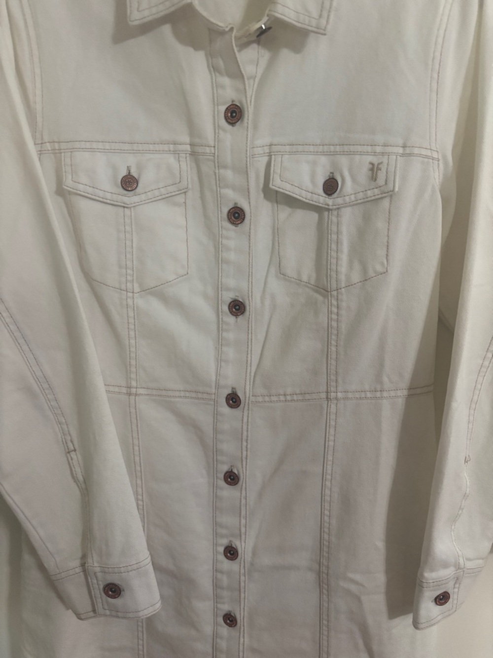 Frye White Long-Sleeve Button-Front Mini Denim Dress - Picture 5 of 10